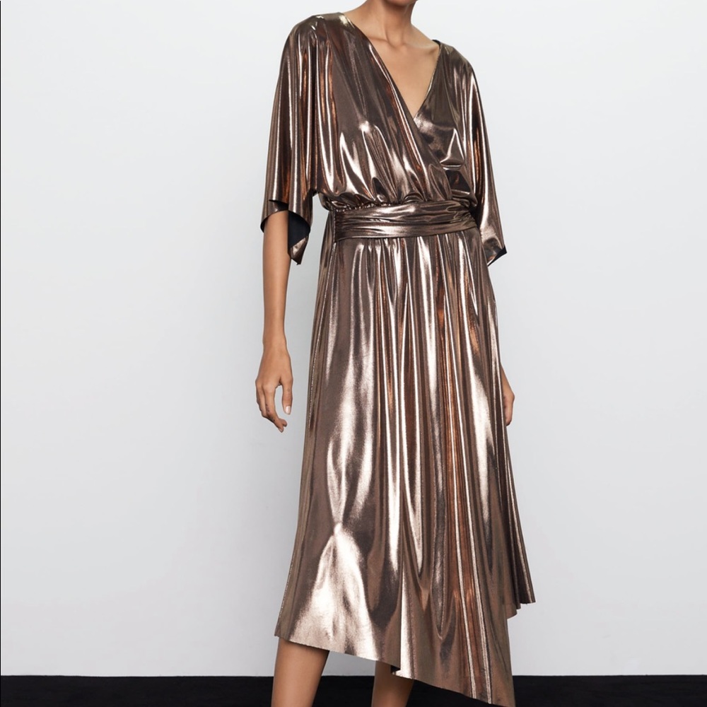 zara metallic effect dress